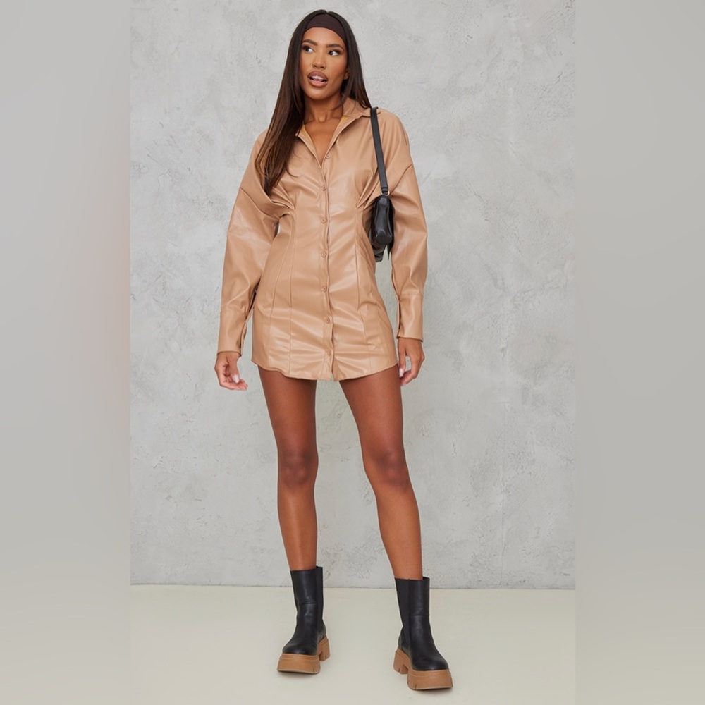 PLT leather shirt dress
